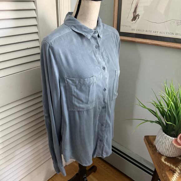 LA VI Shirt Womens Medium Blue Button Down Tunic Minimalist Lagenlook Casual - Picture 4 of 10
